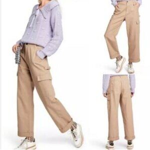 Sandy Liang X Target Cargo Carpenter Pants Tan Wide Leg High Rise sz 8